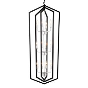 12-Light Farmhouse Kitchen Chandeliers, Matte Black And Sliver Vintage Rustic Cage Light Fixture Adjustable Height Chandeliers For Dining Room Hallway