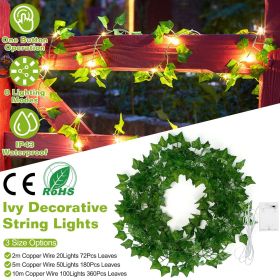 Artificial Ivy Battery Powered String Lights 360Pcs Leaves 100Pcs LED Beads Fake Leaf Fairy Lamps DIY Decorative Night Light For Wedding Kitchen Wall