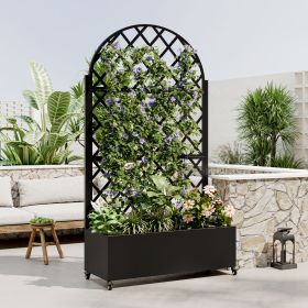 round Metal Planter Box with Trellis Raised Garden Bed with 4 wheelsTrellis & Privacy Screen for Climbing Plants, Vegetables, Vines