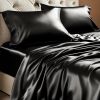 Satin Sheets Queen Size Bed Set  Luxury Soft Sheets for Hair and Skin