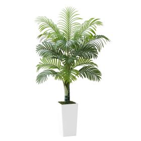 VEVOR Artificial Areca Palm Tree 5 ft, Fake Palm Tropical Plants with White Tall Planter, Faux Floor Silk Plant in Pot