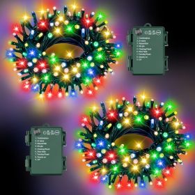 Christmas Lights Outdoor Battery Operated String Lights Total 100LED 33Ft with Timer 8 Modes 16.4Ft*2 Waterproof Outdoor Indoor for Christmas Decor