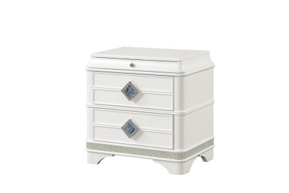 Laguna Modern Style 2-Drawer Night stand Made with Wood, Hidden Jewlry Drawer and Crystal Accents in White