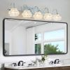 Brushed Nickel Finish Vintage Crystal Vanity Light - Elegant 5-Light Bathroom Mirror Fixture with Clear Glass Shades (No Bulbs)