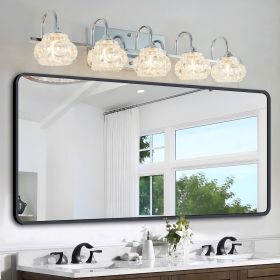 Brushed Nickel Finish Vintage Crystal Vanity Light - Elegant 5-Light Bathroom Mirror Fixture with Clear Glass Shades (No Bulbs)