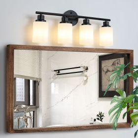 Modern 4-Light Vanity Bathroom Mirror Light, Frosted White Glass with Black Iron Frame, Contemporary Wall Sconce for Bedroom, Bathroom