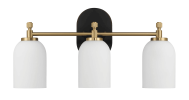 Meadows Three Lights Vanity Brushed Gold Bathroom Wall Light for Bathroom Over Mirror 20.5"W × 10.125"H × 5.5"E with White Frosted Glass