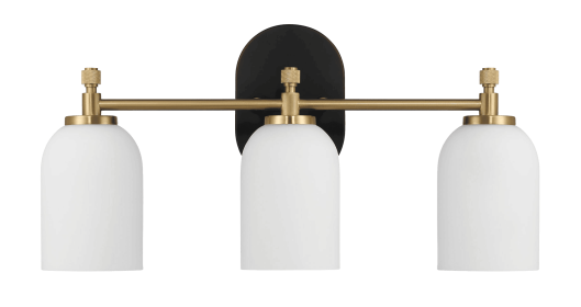 Meadows Three Lights Vanity Brushed Gold Bathroom Wall Light for Bathroom Over Mirror 20.5"W × 10.125"H × 5.5"E with White Frosted Glass