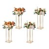 VEVOR 4PCS Gold Metal Column Wedding Flower Stand, 23.6inch High With Metal Laminate, Vase Geometric Centerpiece Stands