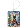 Black and Tan Chihuahua Christmas Reindeer Porcelain Ornament Christmas Tree Hanging Decorations for Home Christmas Holiday, Rectangle, Gift
