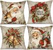 DFXSZ Christmas Pillow Covers 18x18 inch Set of 4 Santa Claus Reindeer Decorative Vintage Throw Pillow Covers Winter Retro Farmhouse Decoration for Ho