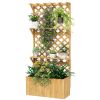 Raised Garden Bed, Wooden Planter with Trellis, Hanging Roof, Plant Shelf, Drainage Holes and Bed Liner, Natural