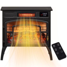 Electric Fireplace Stove, Infrared Fireplace Heater with Realistic Flame & Adjustable Temperature, 1500W, Black