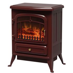 22" Electric Fireplace Heater, Freestanding Fire Place Stove with Realistic LED Flames and Logs, and Overheating Protection, 725W/1450W, Red