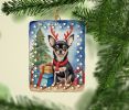 Black and Tan Chihuahua Christmas Reindeer Porcelain Ornament Christmas Tree Hanging Decorations for Home Christmas Holiday, Rectangle, Gift