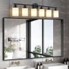 Modern 6-Light Vanity Bathroom Mirror Light, Frosted White Glass with Black Iron Frame, Contemporary Wall Sconce for Bedroom, Bathroom