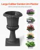 Plastic Urn Planters, 9.8 x 16.5 Inch, 2 Pack Black Classic Flower Pots Front Porch Planters, Indoor & Outdoor Vase for Wedding, Party, Event, Home