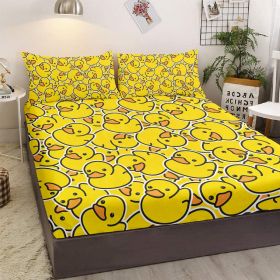 3pcs yellow duck bed sheet set for children, cute yellow duck gift for duck enthusiasts, including one bed sheet and two pillowcases for all seasons (Color: Yellow, size: King)