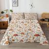 4 Pcs Of Forest Mushroom Natural Style Printed Series Beds, 1 Bedsheet, 1 Bed Sheet, And 2 Pillowcases Bedding, Suitable For All Seasons