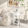 2 Tier Slim Nightstand Bedside Table with Drawer Shelf